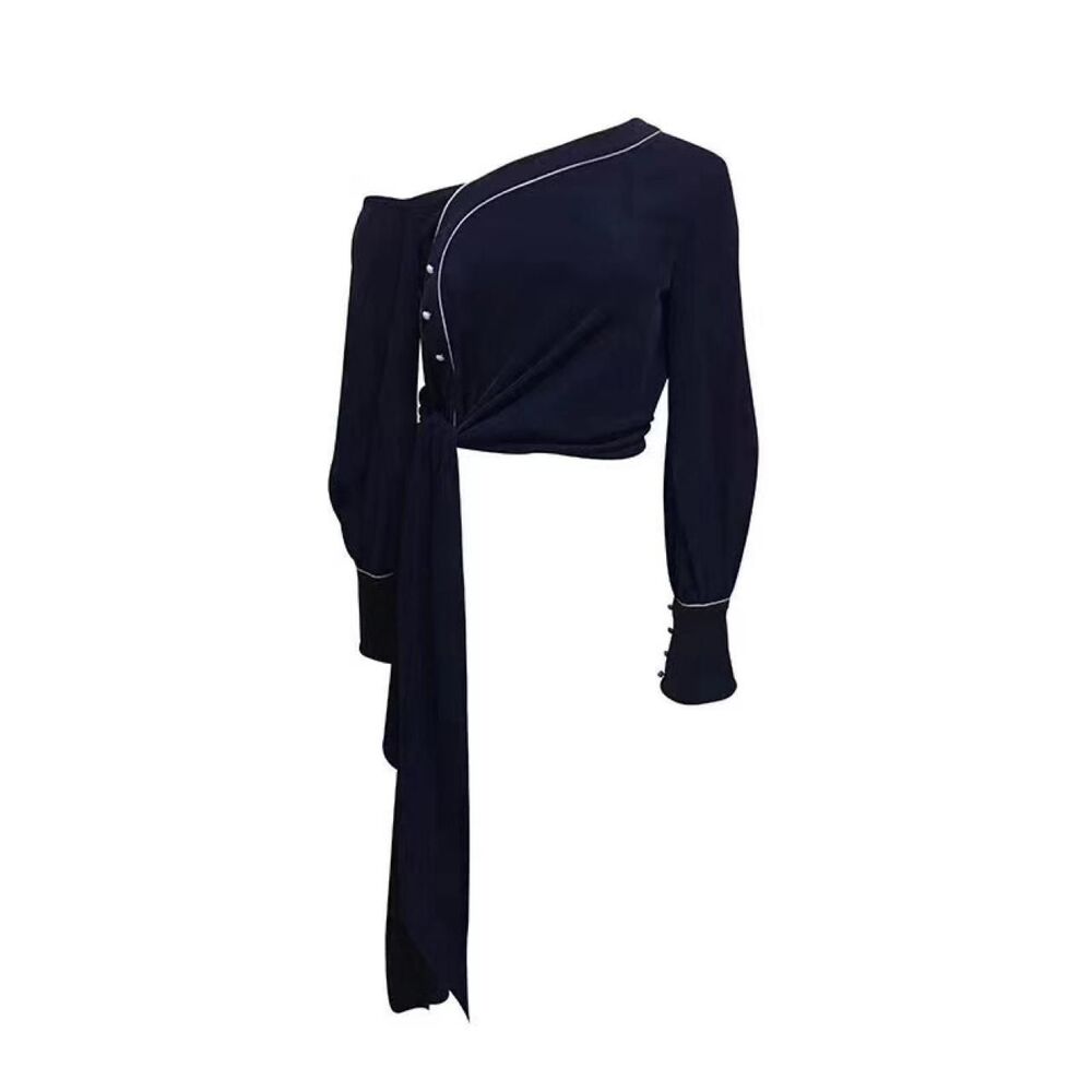 Alternasenses Navy blue blouse with off-the-shoulder neckline and long sleeves - Picture 4 of 4